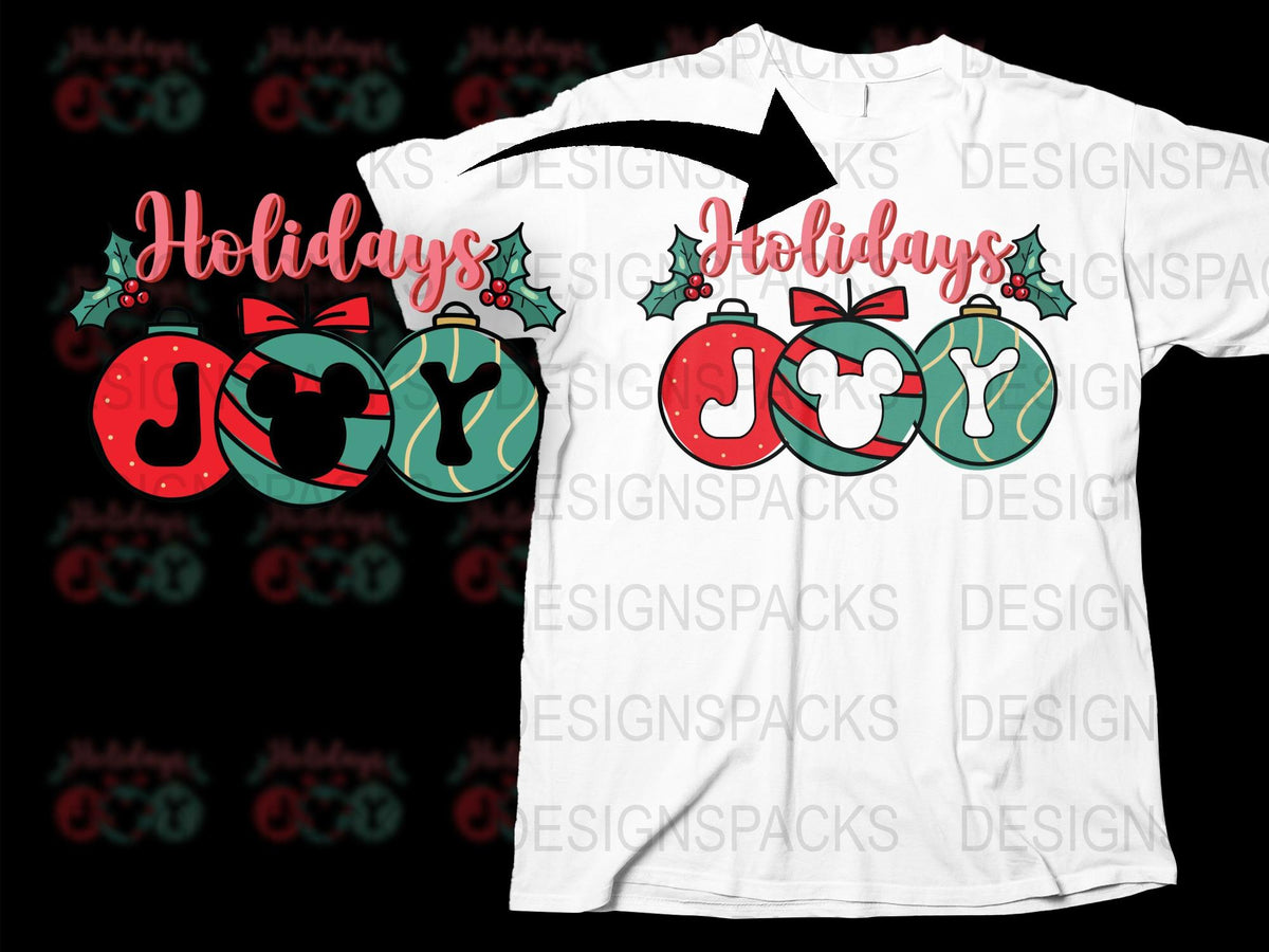 Holiday Joy Christmas T-Shirt, Festive Seasonal Tee with Holly and Ornaments Design, Unisex Winter Apparel