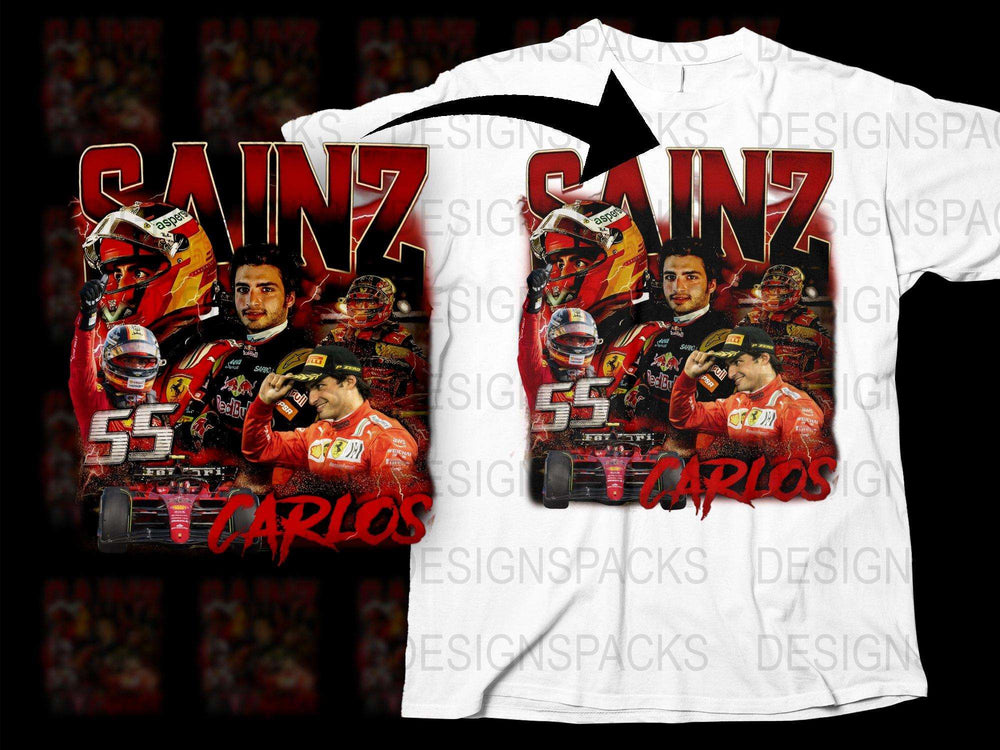Carlos Sainz Racing Driver Graphic T-Shirt, Formula One Fan Merchandise, Motorsport Apparel, Full Print Tee