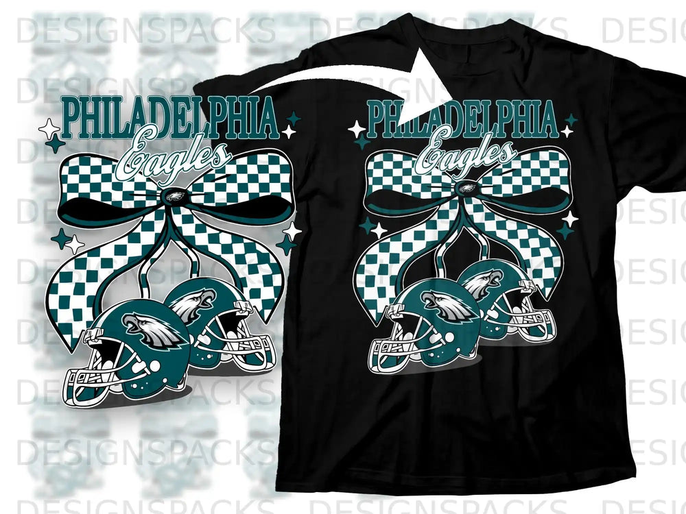 Philadelphia Eagles Checkered Bow and Helmets T-shirt