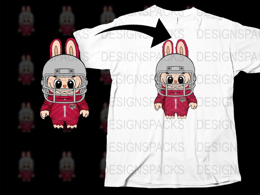 Kids Football T-Shirt with Cartoon Bunny Helmet Design, Athletic Wear for Children, Sports Graphic Tee