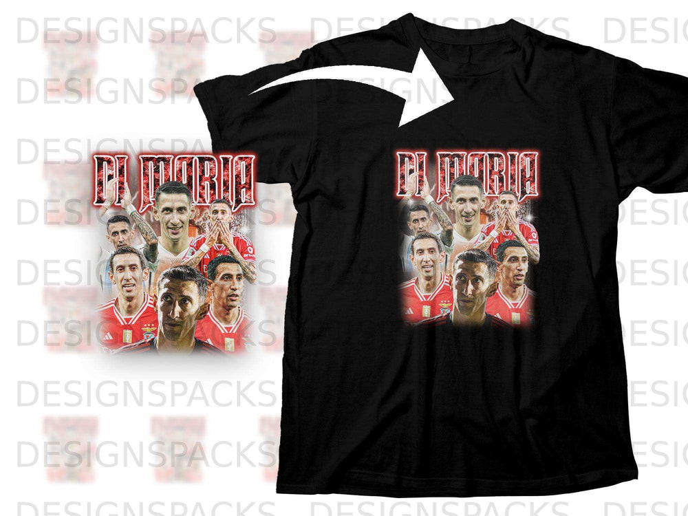 Black t-shirt featuring a collage of footballer Ángel Di María.
