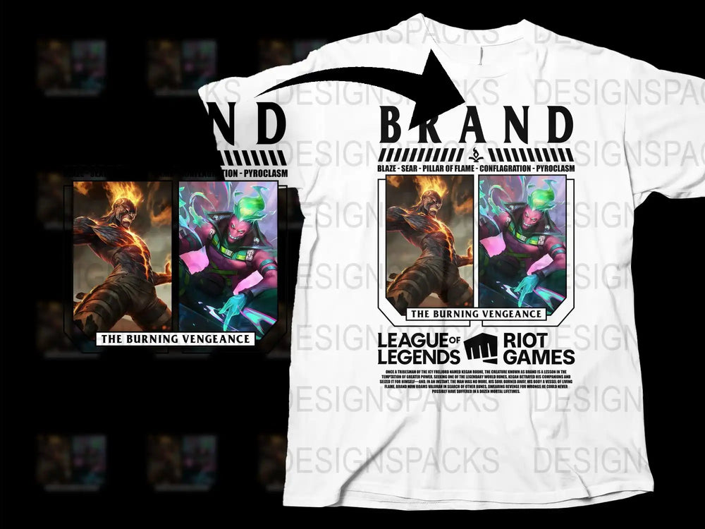 League of Legends Brand T-Shirt, The Burning Vengeance Graphic Tee, Riot Games Merchandise