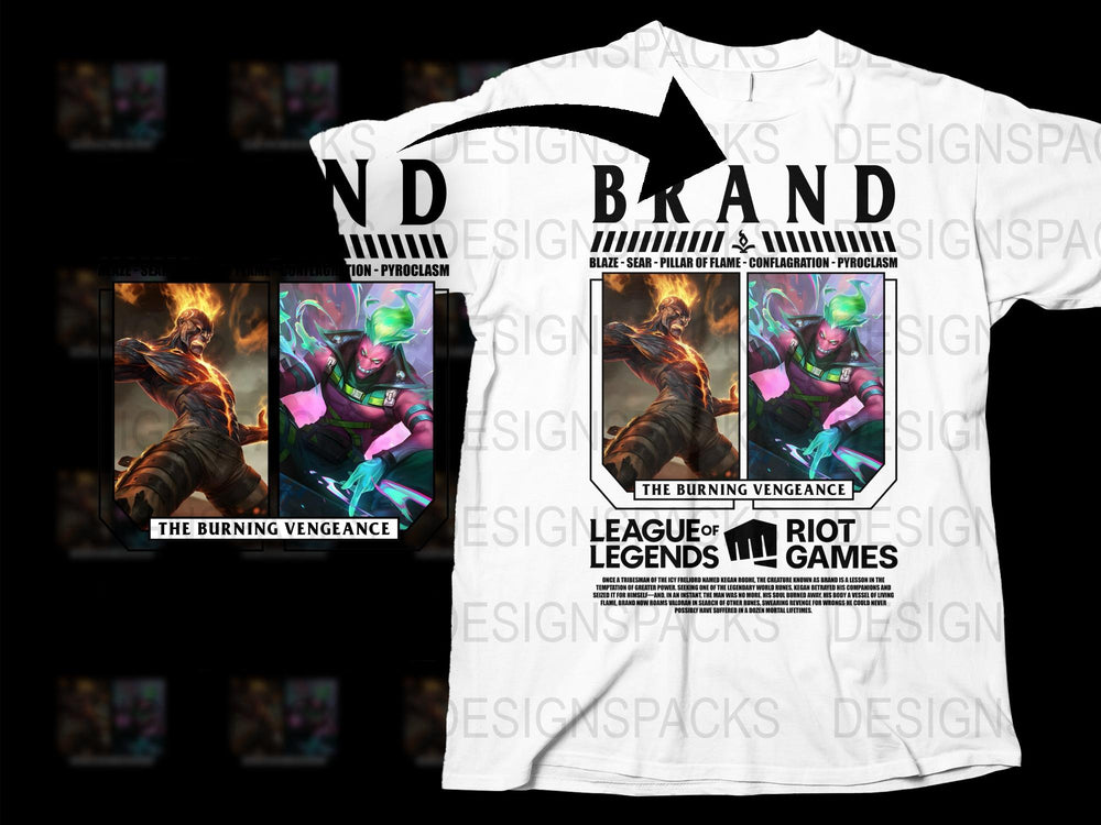 League of Legends Brand T-Shirt, The Burning Vengeance Graphic Tee, Riot Games Merchandise