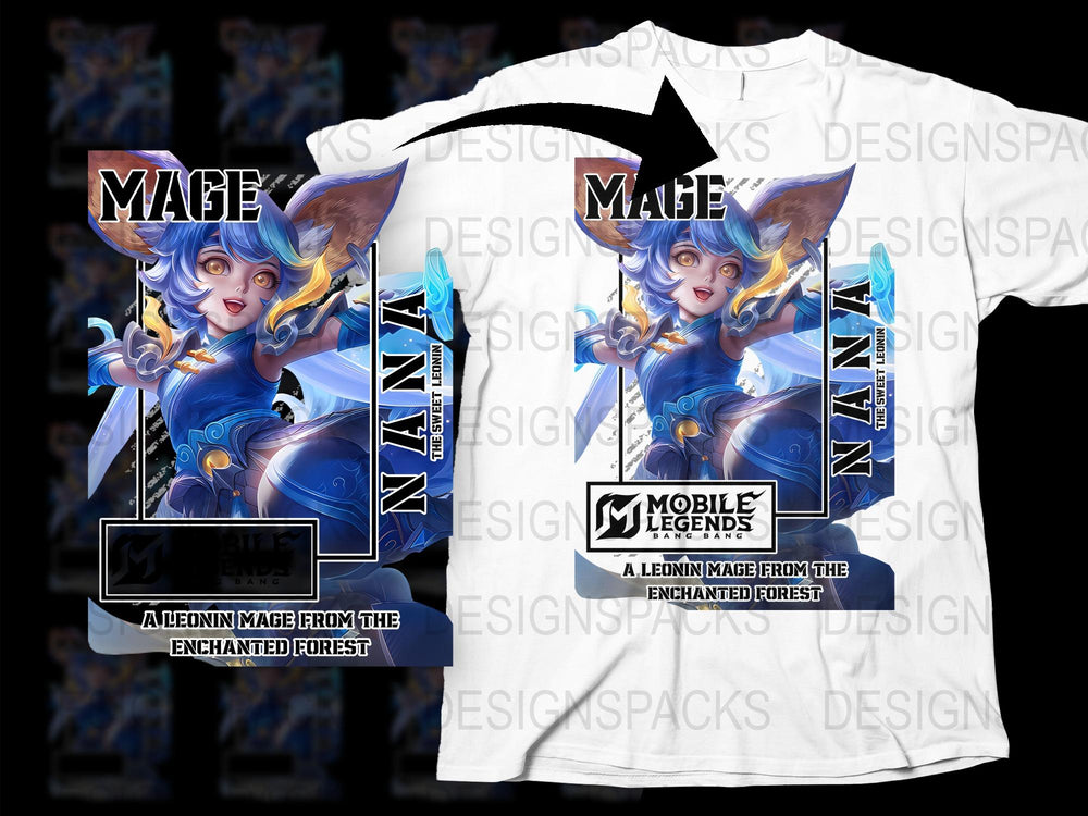 Mobile Legends Mage Enchanted Forest Graphic T-Shirt, Blue Fantasy Character Design, Gamer Apparel