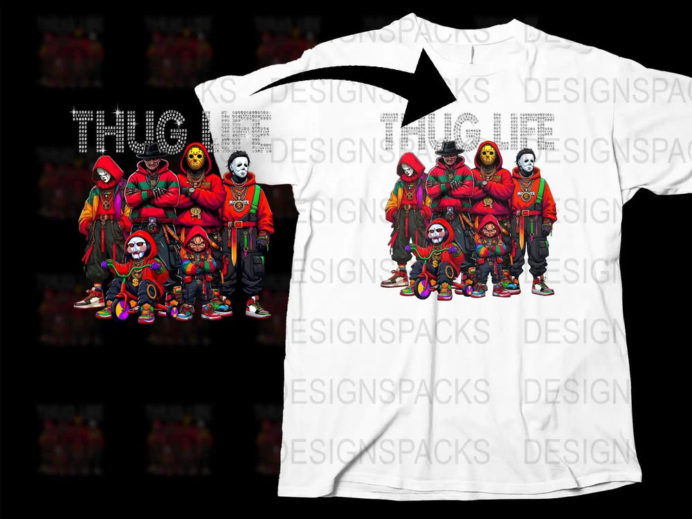 Thug Life Cartoon Characters Graphic T-Shirt, Colorful Hip Hop Streetwear, Urban Style Clothing, Unique Bold Print Tee