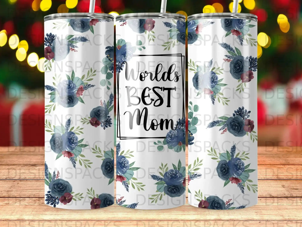 Worlds BEST Mom Blue Rose Floral Tumbler product type