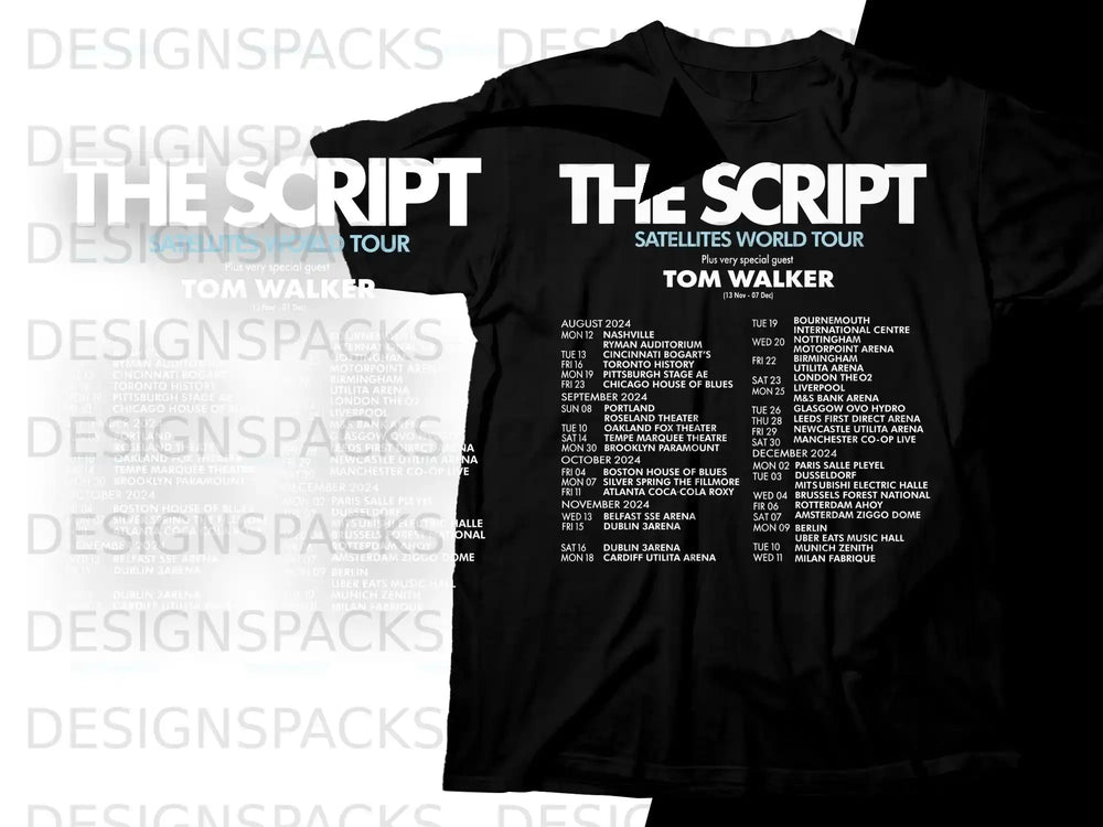 The Script tour poster lists 2024 concert dates and locations for The Script and Tom Walker.