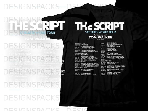 The Script tour poster lists 2024 concert dates and locations for The Script and Tom Walker.
