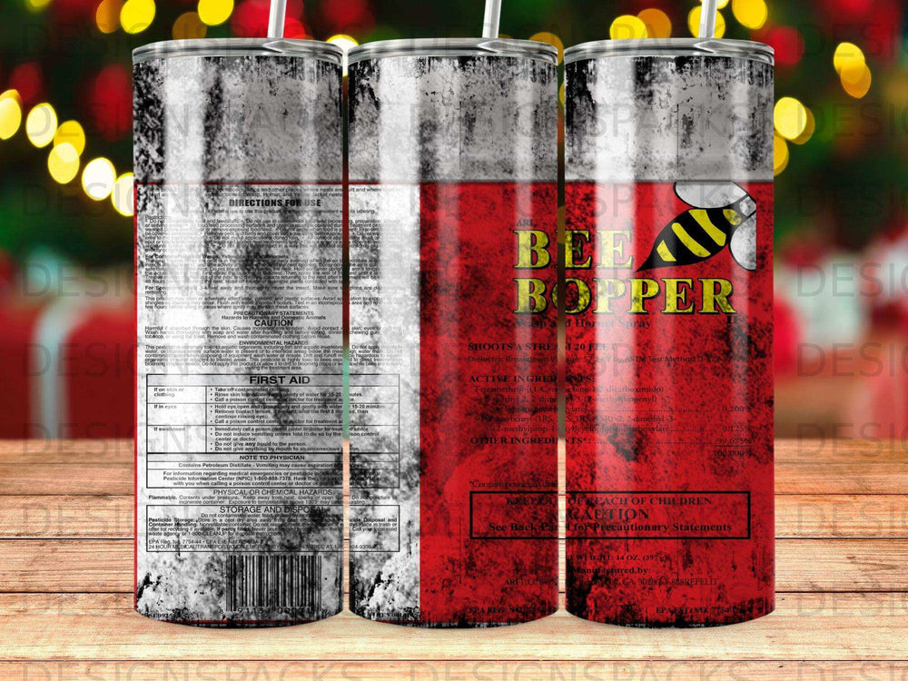 Bee Popper aerosol can with wasp, hornet, and yellow jacket spray directions.