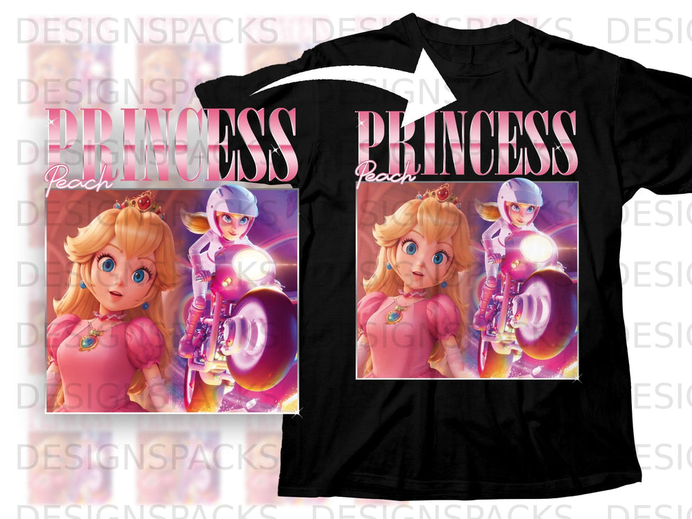 Princess Peach riding a go-kart with "Princess Peach" text.