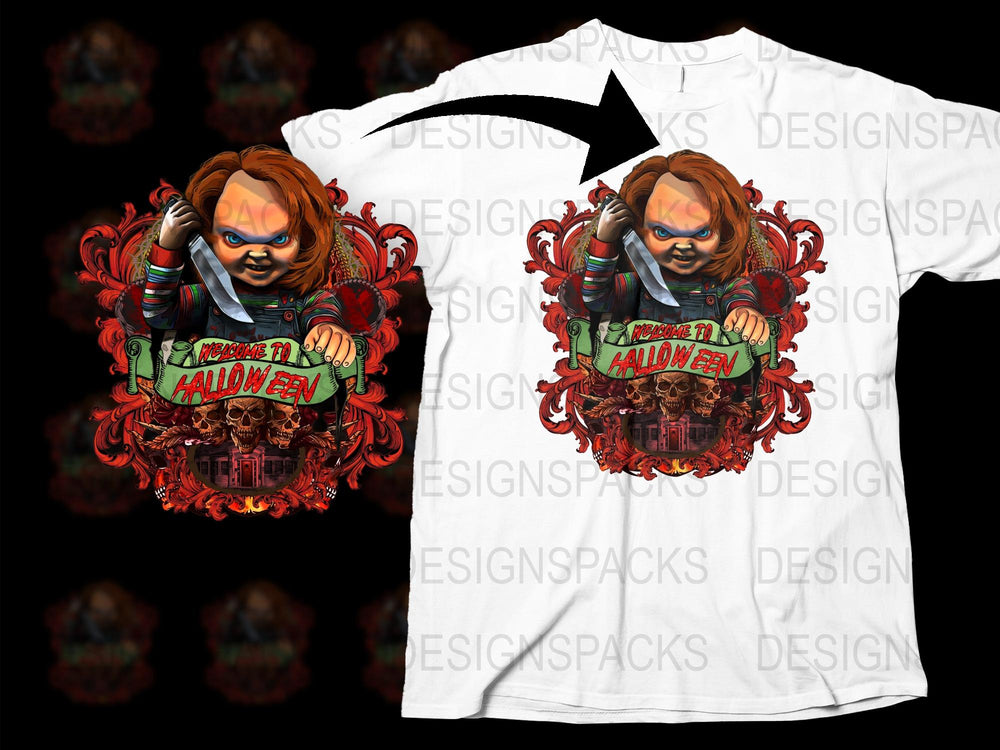 Chucky Horror Halloween T-Shirt, Scary Movie Fan Tee, Graphic Print Front and Back, Unisex Clothing