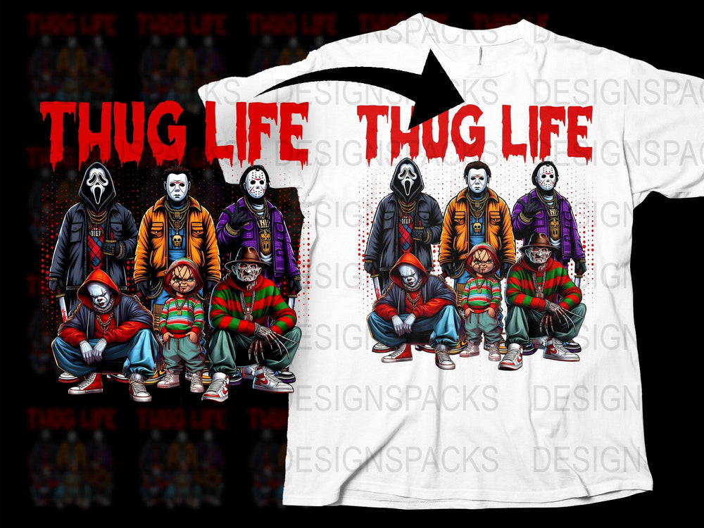 Thug Life Graphic T-Shirt Street Urban Style Colorful Skull Mask Design Trendy Hip Hop Apparel