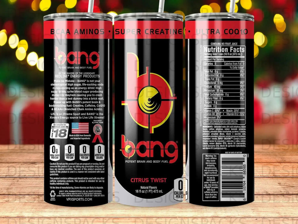 Bang Citrus Twist energy drink can with BCAA, creatine, and CoQ10.