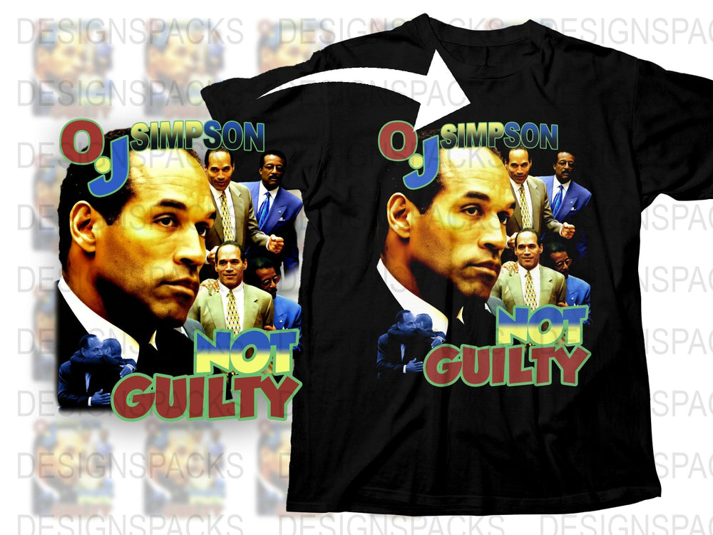 OJ Simpson Not Guilty T-Shirt, Vintage 90s Trial Graphic Tee, Retro Collectible Shirt, Men's Fashion, Pop Culture, Black Cotton Top