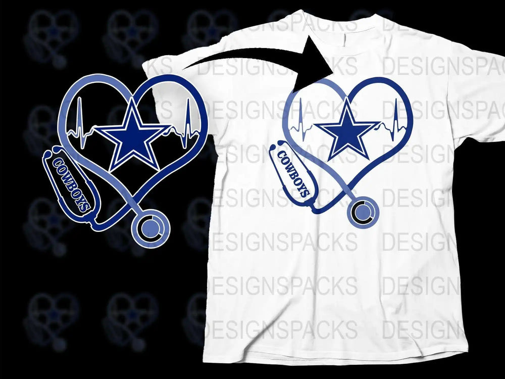 Dallas Cowboys Heartbeat Design T-Shirt, Fan Gift, Sports Team Logo Apparel, Casual Wear