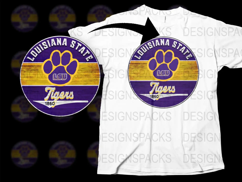 LSU Tigers Louisiana State University Logo T-Shirt, Vintage Purple Gold Fan Apparel, College Football Tee, Sports Memorabilia 1860