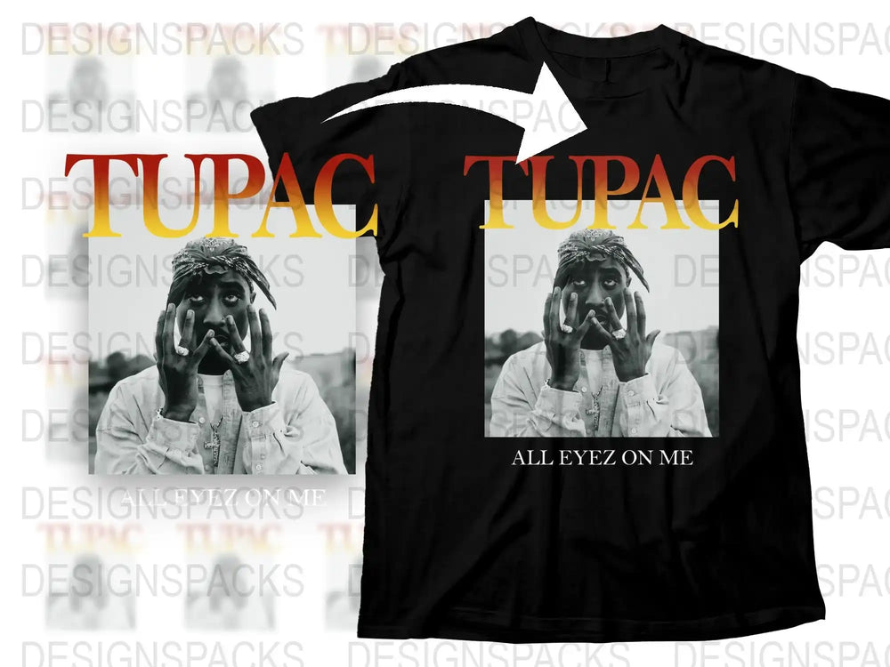 Tupac Shakur All Eyez On Me Vintage T-Shirt, Hip Hop Graphic Tee, 90s Rap Music Fan Apparel, Black Cotton Shirt