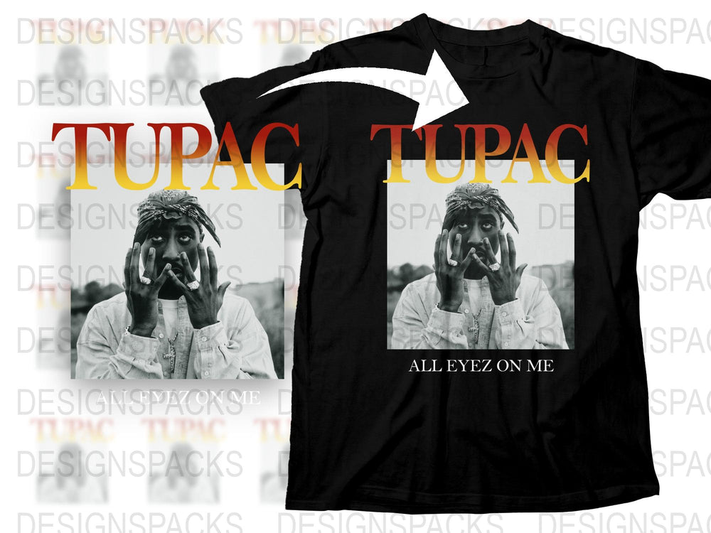 Tupac Shakur All Eyez On Me Vintage T-Shirt, Hip Hop Graphic Tee, 90s Rap Music Fan Apparel, Black Cotton Shirt