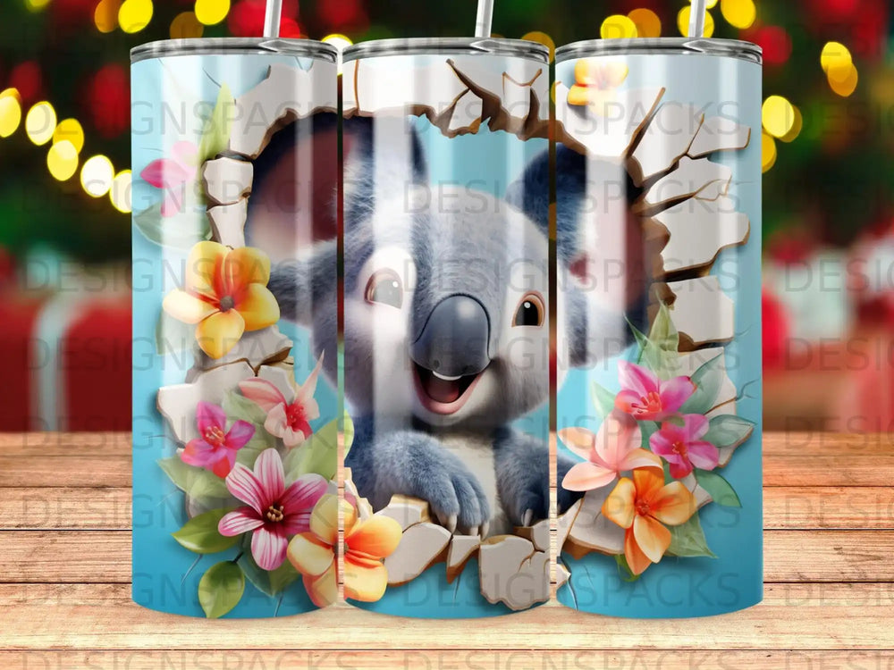 Whimsical Koala Breakout Tumbler Digital Wrap Design