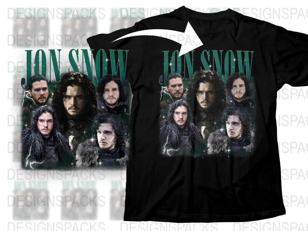 Jon Snow T-Shirt Game of Thrones Inspired Graphic Tee, Men's Black Cotton Shirt, Fan Merchandise, Multiple Sizes Available