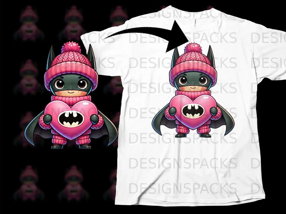Cute Bat-themed Character in Pink Winter Outfit Shirt