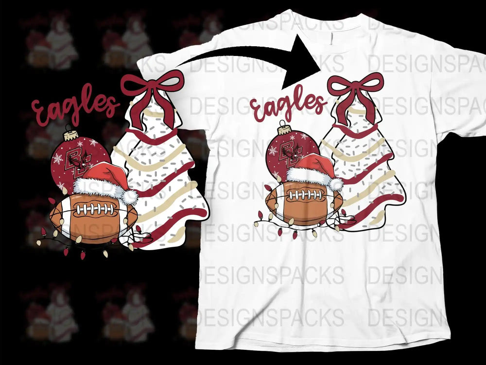 Eagles Christmas T-Shirt, Holiday Santa Hat Football Graphic Tee, Festive Sports Fan Apparel
