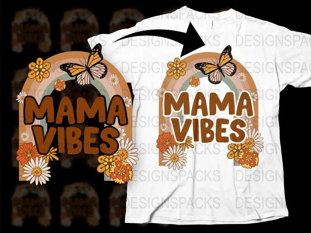Mama Vibes T-Shirt, Floral Butterfly Graphic Tee, Women's Fashion Summer Casual Top, Mother's Day Gift Idea