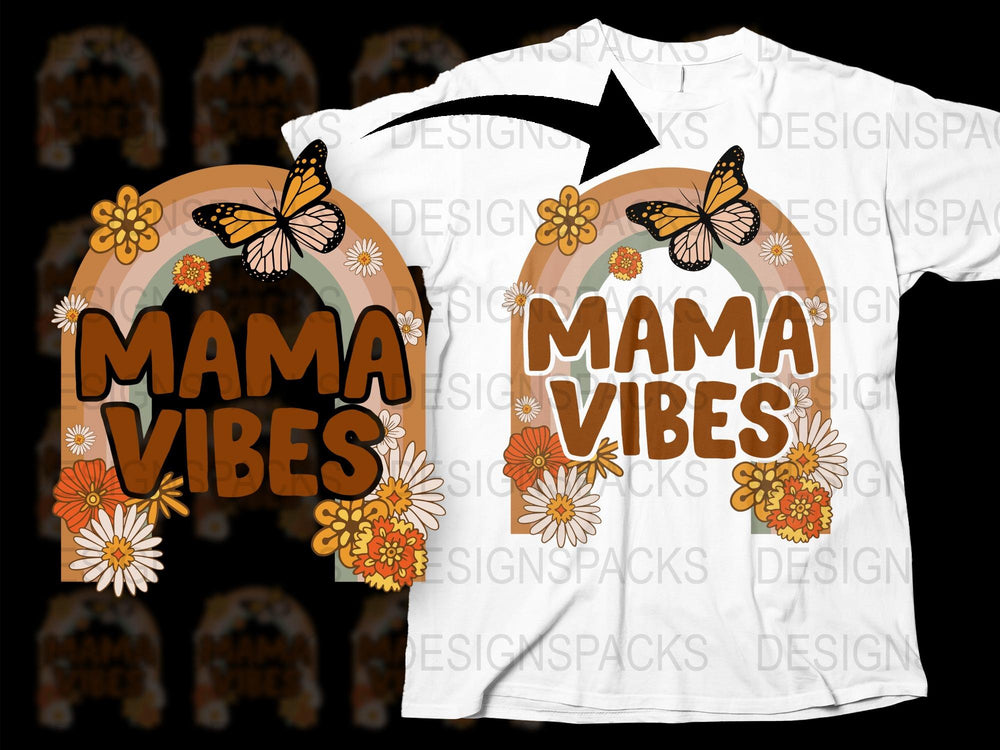 Mama Vibes T-Shirt, Floral Butterfly Graphic Tee, Women's Fashion Summer Casual Top, Mother's Day Gift Idea