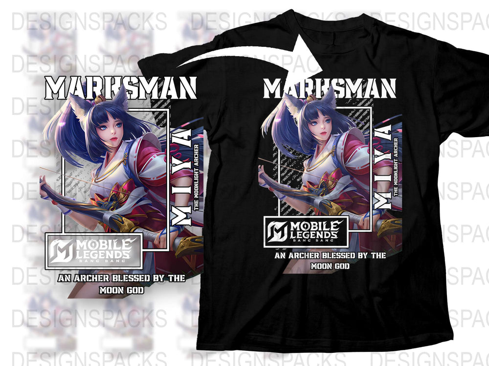 Mobile Legends Miya T-Shirt, Anime Graphic Tee, Archer Blessed by Moon God Design, Casual Wear for Gamers and Fans