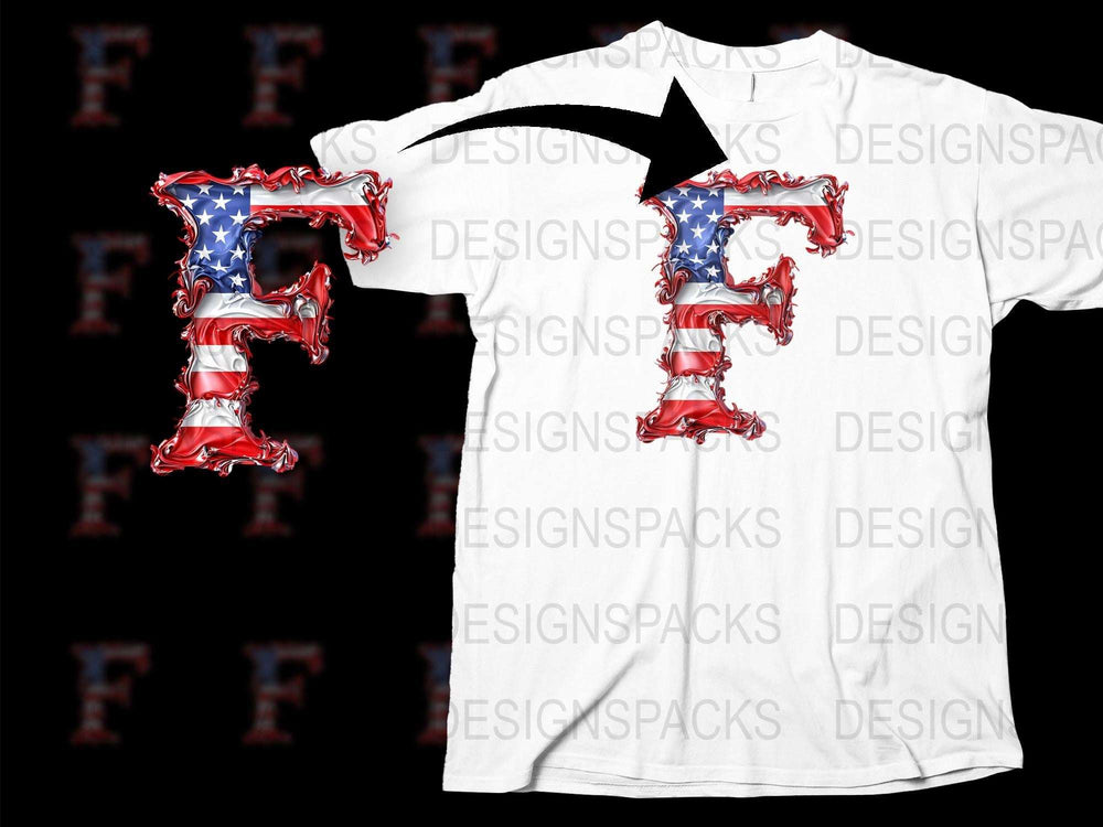 Patriotic Letter F Graphic T-Shirt, American Flag Print, Unisex White Tee, Casual Summer Top, Unique Design, USA Flag