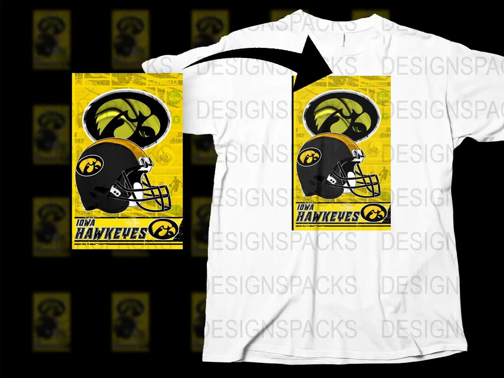 Iowa Hawkeyes T-Shirt, College Football Tee, Sports Fan Gift, Yellow Black Helmet Design