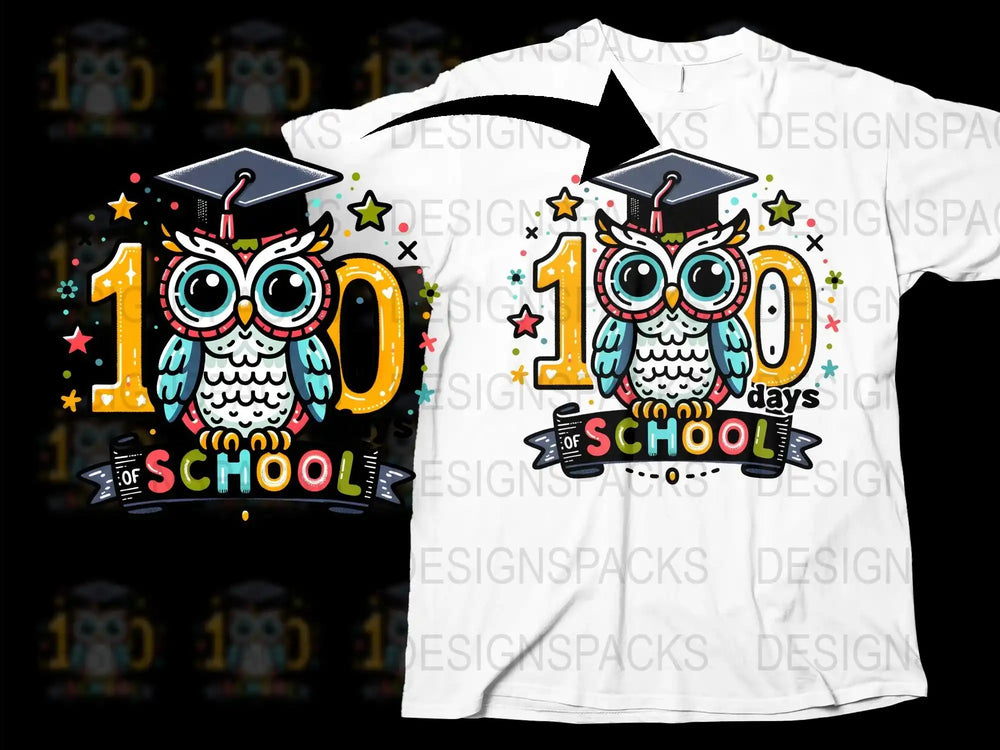 100 Days of School T-Shirt, Colorful Owl Graphic, Kids Celebration Tee, First Grade Milestone Shirt