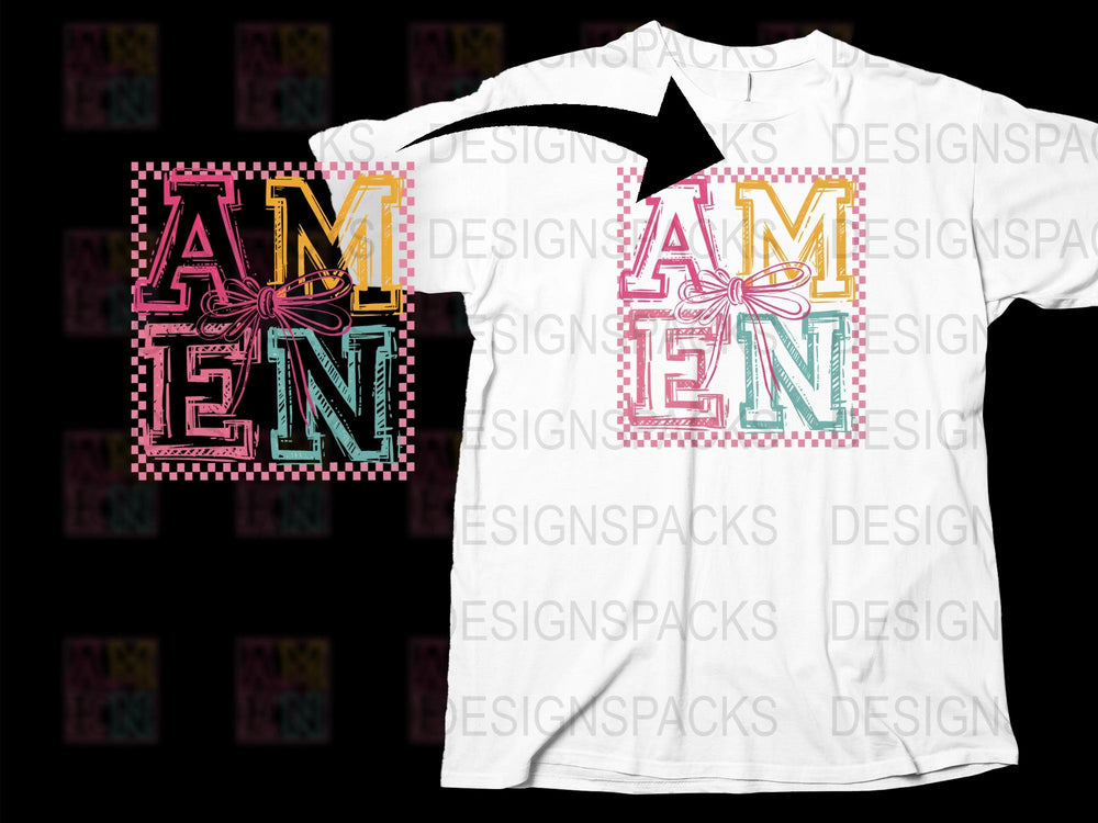 Colorful Amen Text Graphic T-Shirt, Modern Christian Faith Tee, Unisex Religious Fashion Top