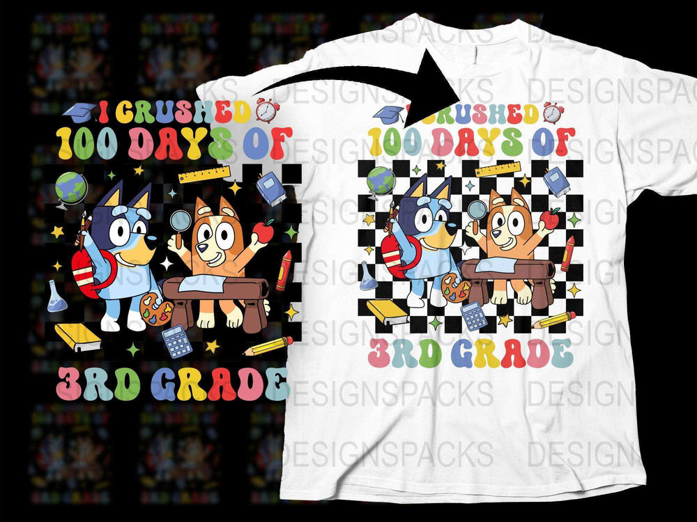 Colorful 3rd Grade T-shirt 100 Days of School Cartoon Characters Celebration Kids Tee Fun School Event Shirt
