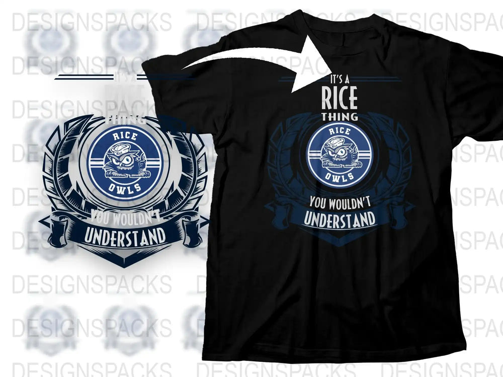 Rice Owls T-Shirt, College Sports Fan Apparel, Unique Graphic Tee, Black Cotton Shirt, Athletic Wear for Men and Women