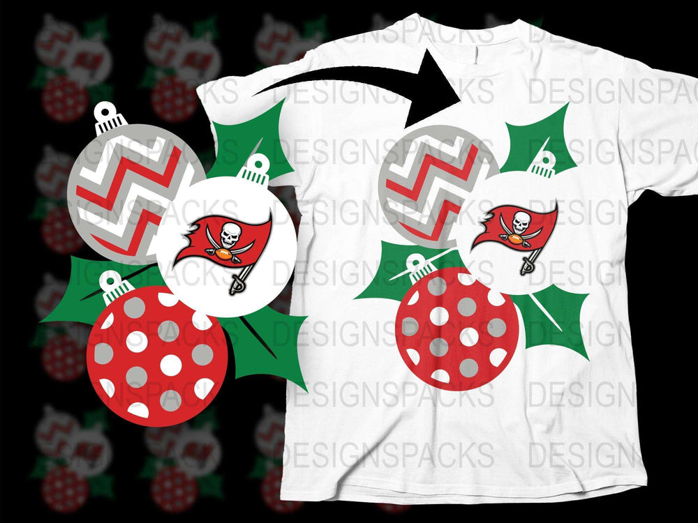 Festive Buccaneer Skull Christmas Ornaments T-Shirt, Red and White Holiday Apparel, Unique Pirate Themed Christmas Gift