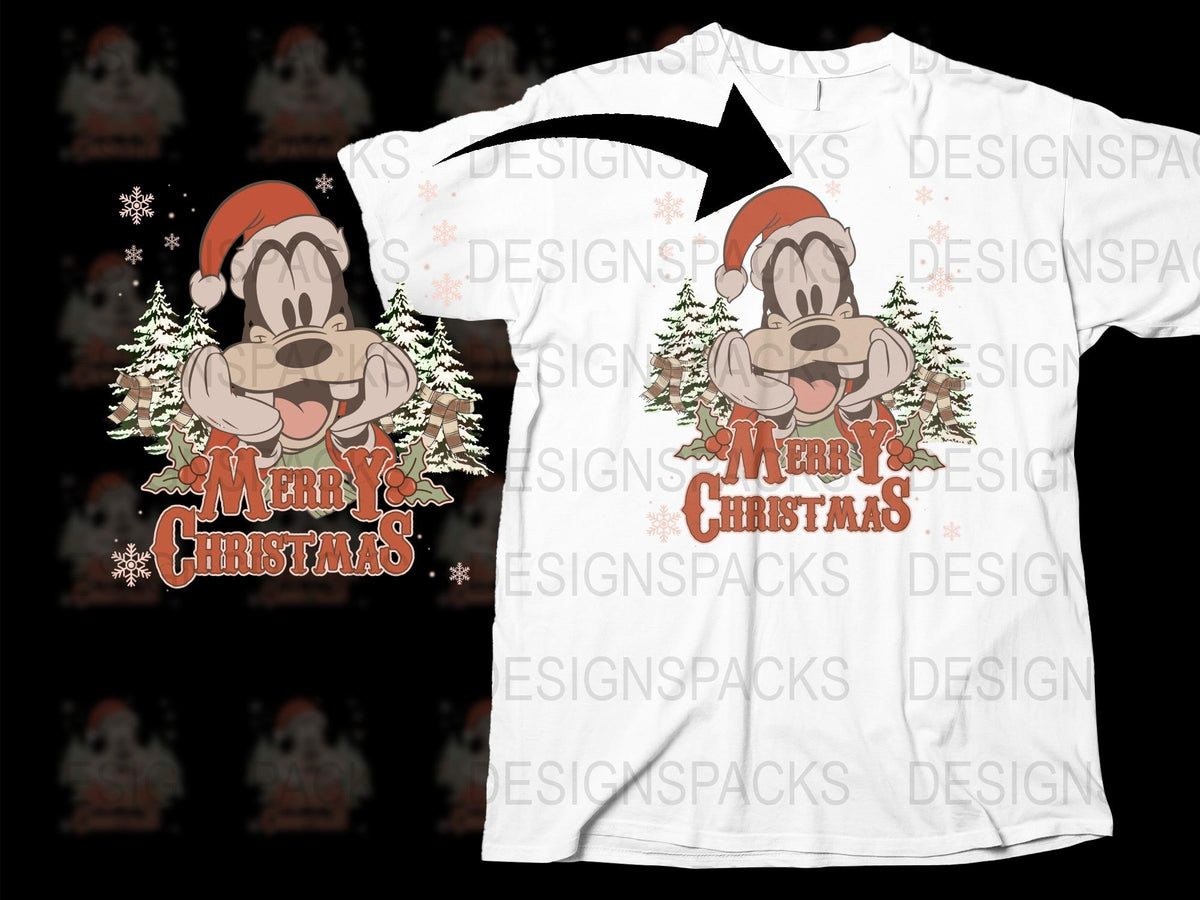 Merry Christmas T-Shirt, Disney Pluto Holiday Tee, Festive Cartoon Dog Shirt, Winter Apparel