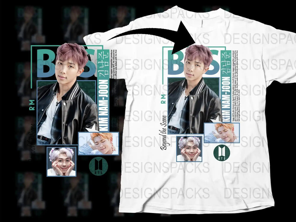 BTS RM Fan T-Shirt, K-Pop Idol Graphic Tee, Kim Namjoon Photocard Design, Music Pop Culture Apparel