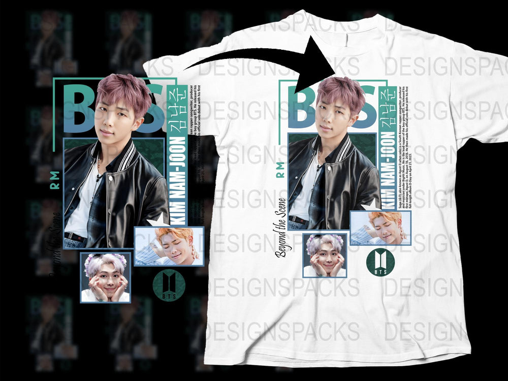BTS RM Fan T-Shirt, K-Pop Idol Graphic Tee, Kim Namjoon Photocard Design, Music Pop Culture Apparel