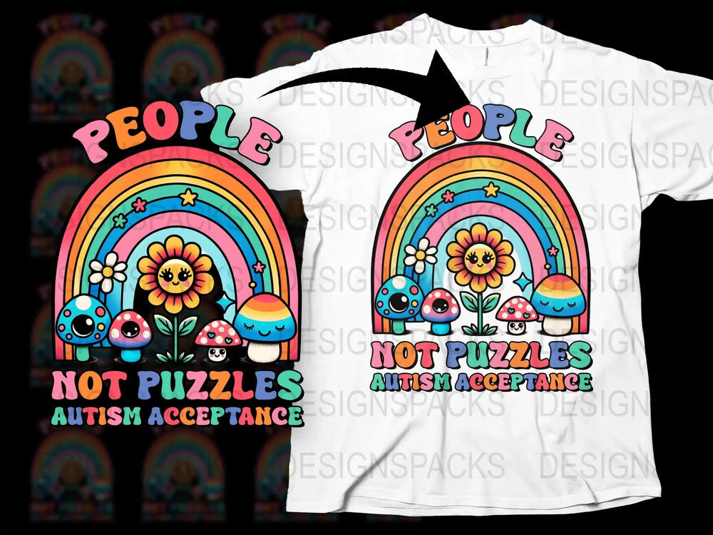 Autism Acceptance T-Shirt, Colorful Rainbow Graphic, People Not Puzzles, Inclusive Message Tee
