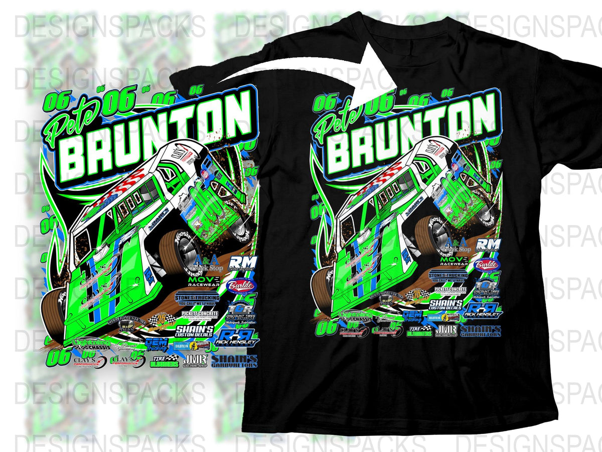 Dirt Track Racing T-Shirt, Pep 06 Brunton Neon Green Graphic Tee, Speed Car Fan Apparel