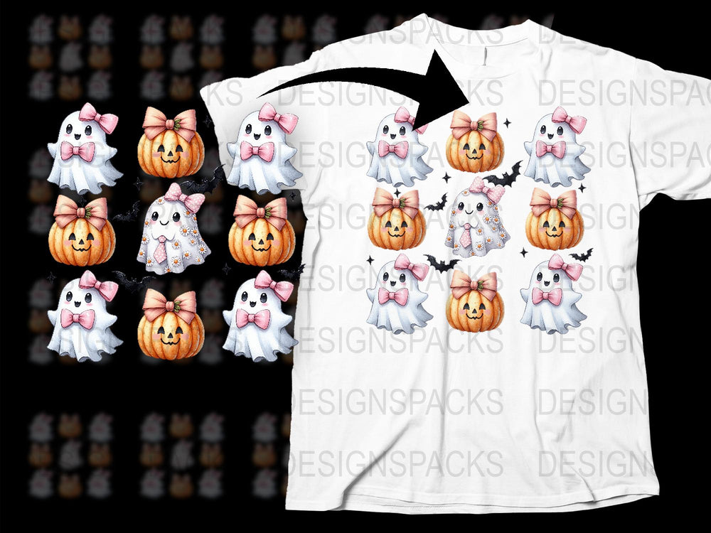 Cute Ghost and Pumpkin Halloween T-Shirt, Spooky Cartoon Graphic Tee for All Ages