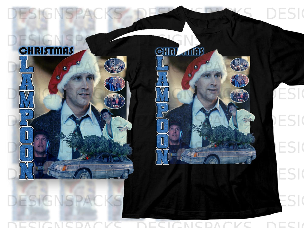 Christmas Vacation design with Chevy Chase and station wagon.