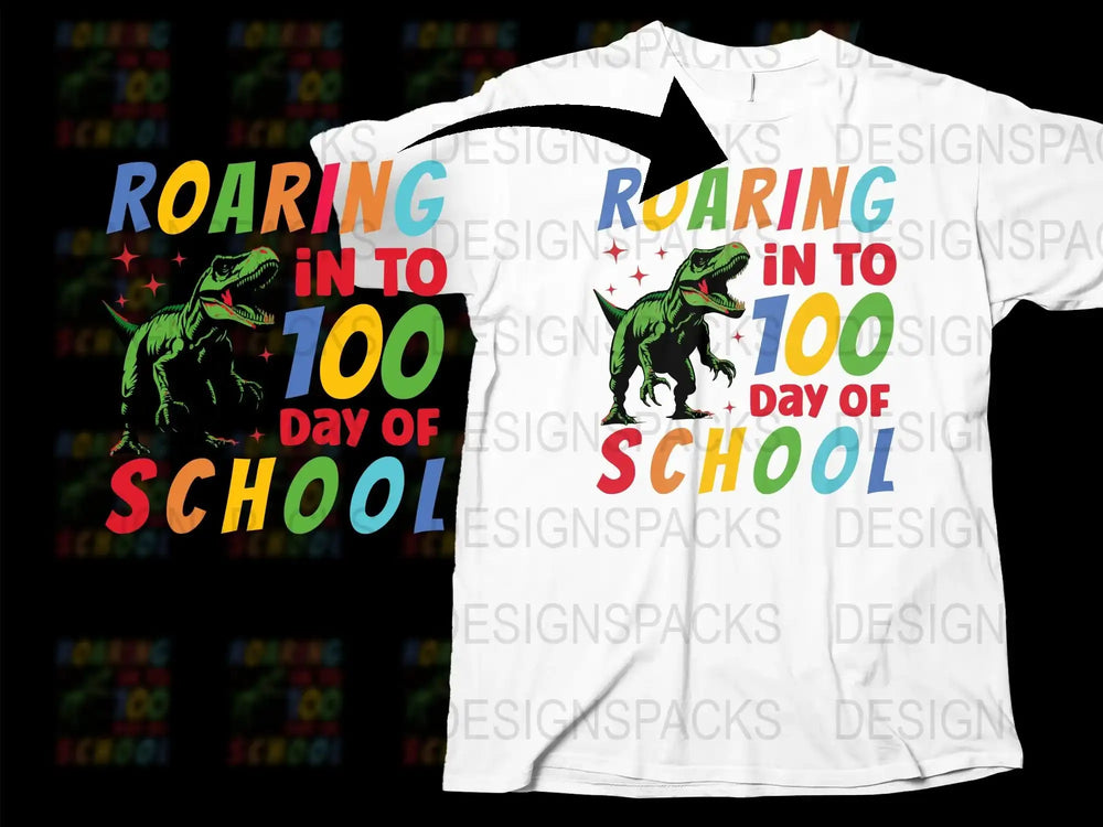 Roaring Into 100 Days of School T-Shirt, Dinosaur Graphic Tee, Kids Celebration Shirt