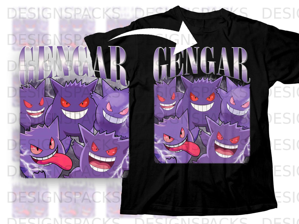Black t-shirt with a graphic of multiple Gengar characters and the text "Gengar".