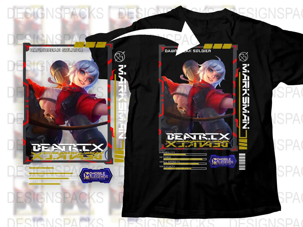 Anime Gamer T-Shirt, Dauntless Soldier Mobile Legends Graphic Tee, Colorful Gaming Merchandise, Unisex Black Shirt