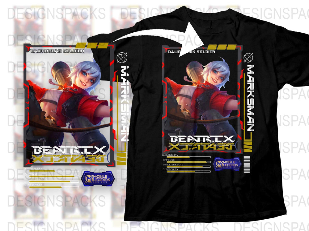 Anime Gamer T-Shirt, Dauntless Soldier Mobile Legends Graphic Tee, Colorful Gaming Merchandise, Unisex Black Shirt