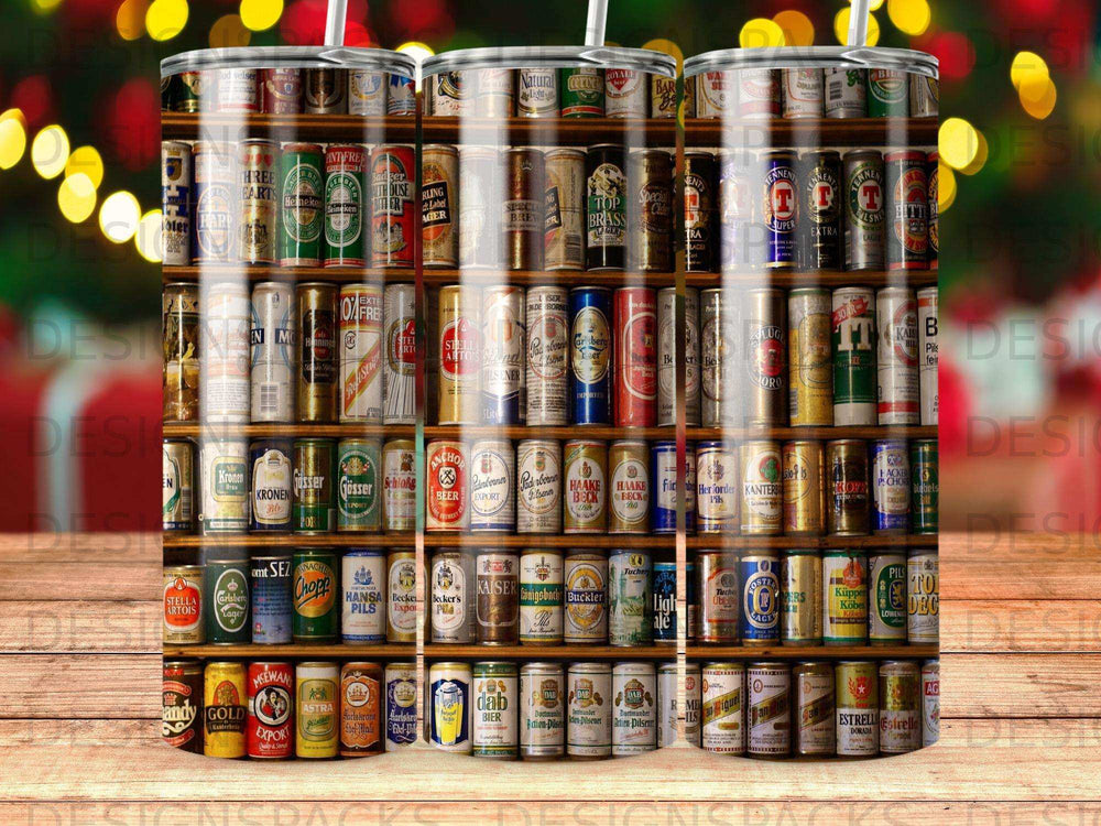 Collage of various beer cans and bottles from different brands.