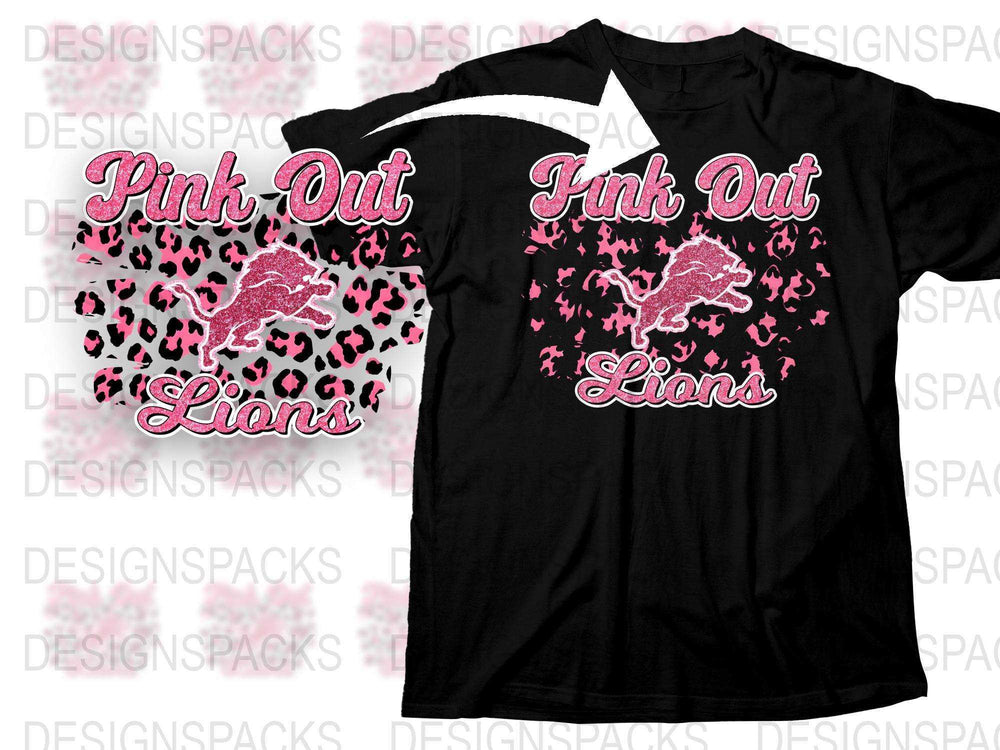 Pink Out Lions T-Shirt, Breast Cancer Awareness, Leopard Print, Black Pink Graphic Tee, Comfortable Cotton, Stylish Casual Wear