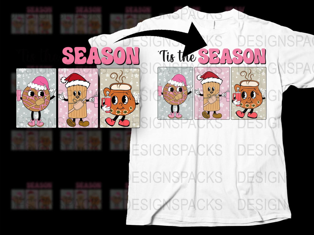 Cute Christmas T-Shirt, Holiday Cartoon Characters, Santa Hat, Festive Season Tee, Kids and Adults Sizes
